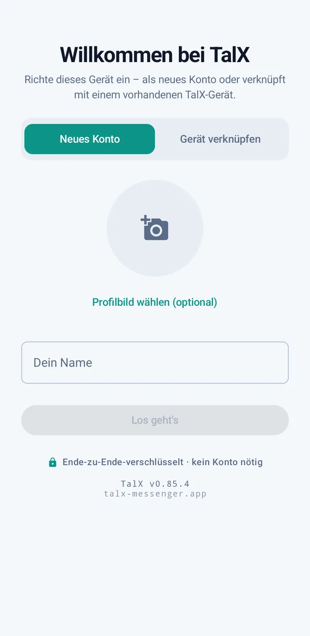 Screenshot aus TalX: Erster Start